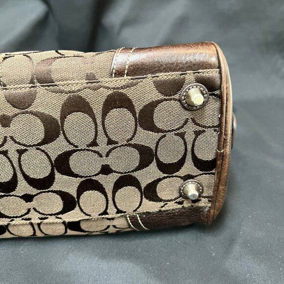 Coach Vintage Dark Brown Signature Satchel Shoulder Bag Bag Purse Double Handle - Picture 5 of 9